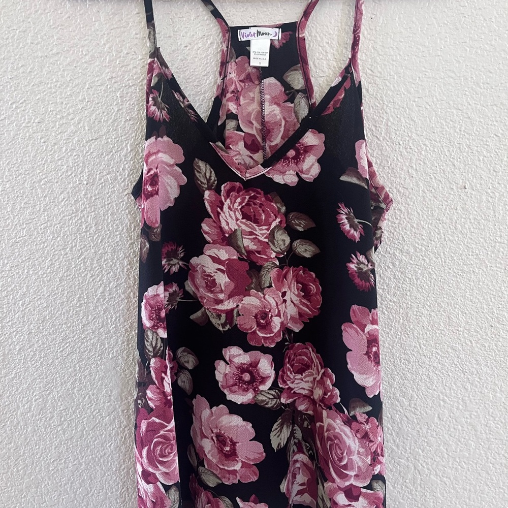 Violet & Claire Black Camisole with Pink Floral Print